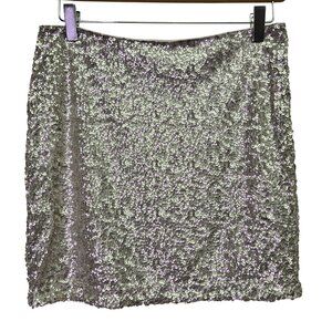 Vintage Y2K Silver Sequin Mini Skirt Party Festival Rave Stretch XS